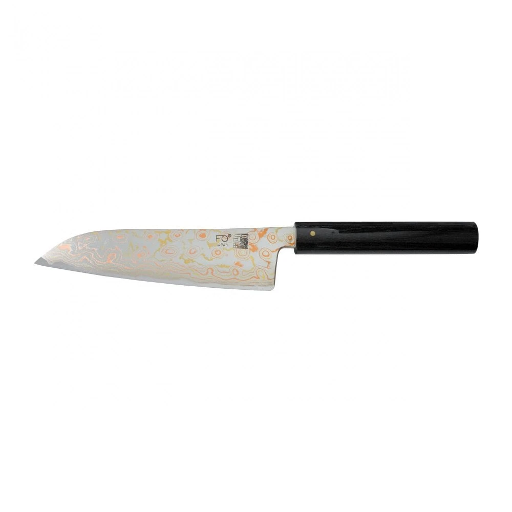 Hinoura Tsukasa FAN OUT Hinoura Tsukasa 16.5cm Santoku Gobi Damascus Black Handle