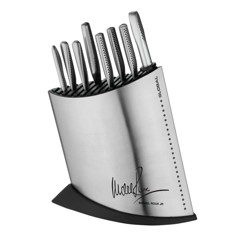 Michel Roux Jnr Global 10 Piece MRJ Knife Block Set In Stainless Steel 1 Michel Roux Jnr Global 10 Piece MRJ Knife Block Set In Stainless Steel