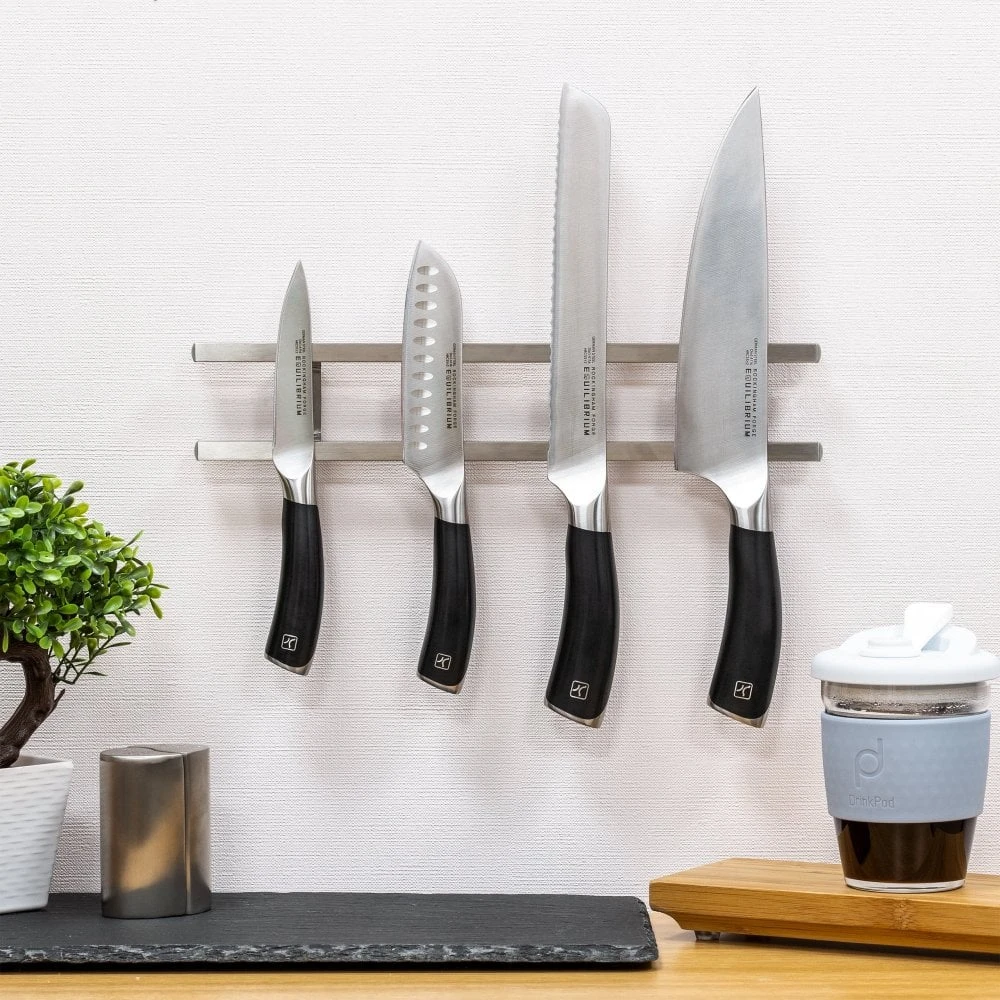 Rockingham Forge 12" Magnetic Stainless Steel Knife Rack With 6 Utensil Hooks And Wall Fixings 2 Rockingham Forge 12" Magnetic Stainless Steel Knife Rack With 6 Utensil Hooks And Wall Fixings - Image 2